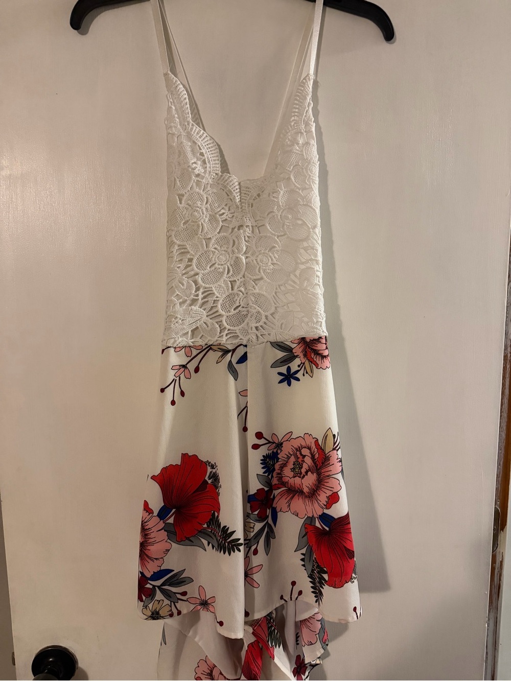 SHEIN White Floral Romper with Pink, Blue & Red Blooms